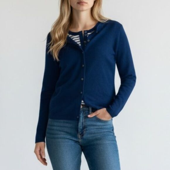 Lands' End Sweaters - Lands End Cashmere Cardigan Sweater Women Small Deep Sea Navy Blue Long Sleeve